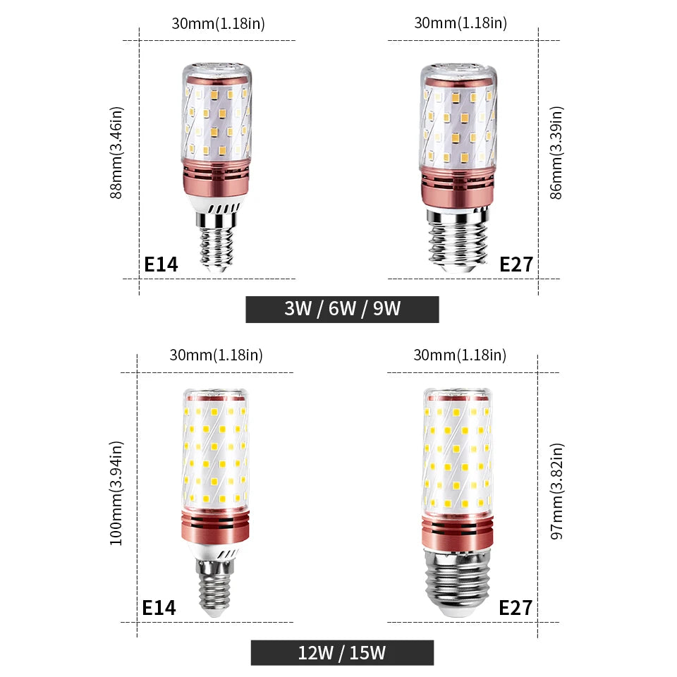 10PCS E27 LED Lâmpada de milho 3W 6W 9W 12W 15W